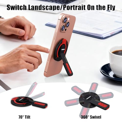 3-in-1 Magnetic Phone Grip Stand with 360° Roration Angle Adjustment, Silicone Finger Ring & Fidget Toy Design, Gym Dual-Sided Magnetic Phone Kickstand for All Phones - color: Black-red
