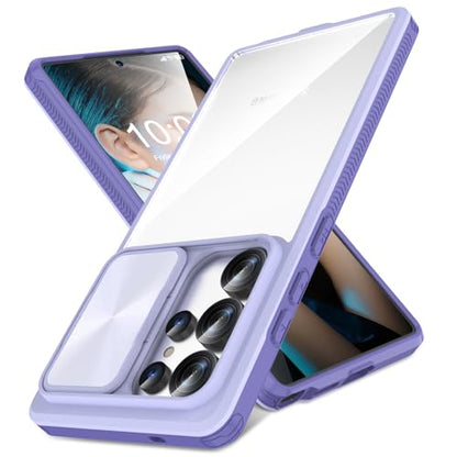 Designed for Samsung Galaxy S25 Ultra Case with Slide Camera Cover, Clear Slim Fit Shockproof Protective Camera Cover Protection Phone Case for S25 Ultra 5G 6.8 inch 2025(Clear Purple) - color: Clear Purple
