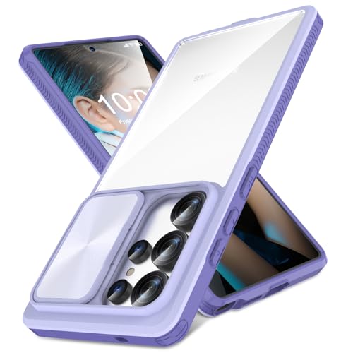 Designed for Samsung Galaxy S25 Ultra Case with Slide Camera Cover, Clear Slim Fit Shockproof Protective Camera Cover Protection Phone Case for S25 Ultra 5G 6.8 inch 2025(Clear Purple) - color: Clear Purple