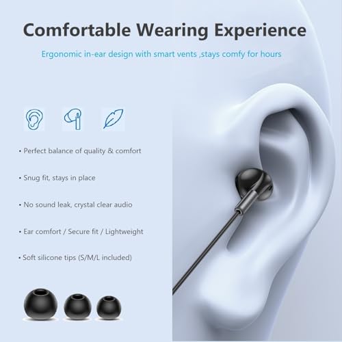 USB-C Noise-Cancelling wired In-Ear Earbuds with mic for iPhone 17/16/15
