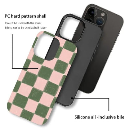 ZHEGAILIAN Case Compatible with iPhone 14 Pro Max,Pink and Green Checkered Design Phone Case, Matte Mixed Double-Layer Hard Shell+Soft Silicone TPU Shock Protective - color: Pink and green checkered, size: iPhone 14 Pro Max
