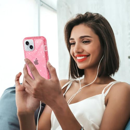 TUTUKII for iPhone 15 Case Pink Glitter | Heavy Duty Shockproof, Anti-Drop, Anti-Yellow,Triple-Layer Transparent Protective Phone Cover, 6.1" - color: Pink Glitter, size: iPhone 15 6.1"
