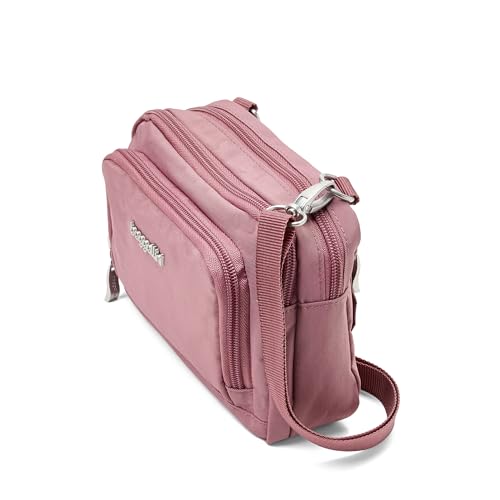 Baggallini Triple Zip with Front Wallet/Trifecta RFID Wallet Crossbody - color: Dusty Mauve