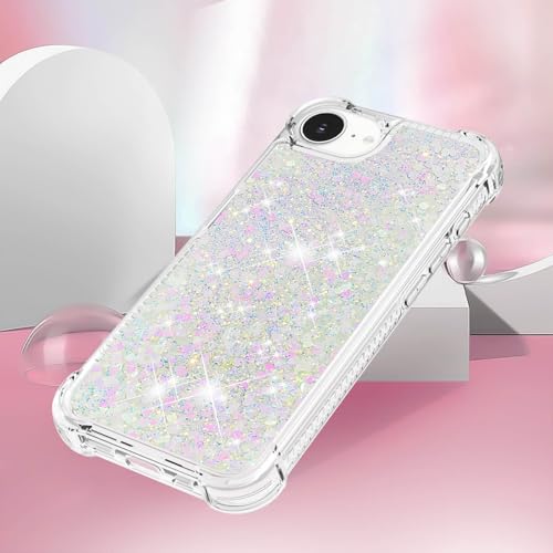 Bling Glitter Case for Apple iPhone 16e.Liquid White | Soft TPU Sparkly Flowing Liquid Floating Clear Case for Women Girls Cover for Apple iPhone 16e - color: White