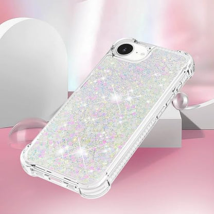 Bling Glitter Case for Apple iPhone 16e.Liquid White | Soft TPU Sparkly Flowing Liquid Floating Clear Case for Women Girls Cover for Apple iPhone 16e - color: White