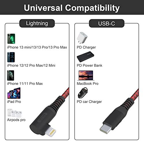 Long USB-C Lightning Cable 20ft MFi Right Angle Lightning Cable 2.4A Fast - Heavy Duty iPhone Charger Cord for Pad/Air Pods/iPhone14 13 12 11