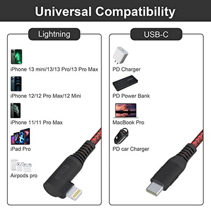 Long USB-C Lightning Cable 20ft MFi Right Angle Lightning Cable 2.4A Fast - Heavy Duty iPhone Charger Cord for Pad/Air Pods/iPhone14 13 12 11