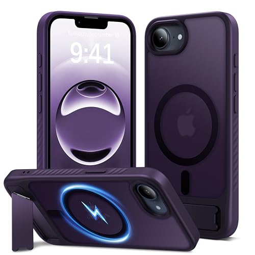 Eastinbox Magnetic iPhone 17e & 16e Case with Stand, Purple | Shockproof, Compatible with MagSafe, Military-Grade Protection, Anti-Yellowing, Phone Case for iPhone 17 e/16 e 6.1" - color: Stand Purple