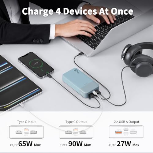 JUOVI Laptop Power Bank 90W 20000mAh Portable Charger - color: Blue