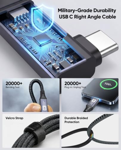 Right Angle USB C Cable 6ft for Thunderbolt 4, USB4 40Gbps Data/8K 5K@60Hz