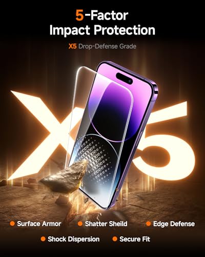 SMARTDEVIL 2 Pack for iPhone 14 Pro Max Screen Protector, 9H Hardness Military Grade Shatterproof, HD Clear Tempered Glass with Auto Dust-Elimination, Bubble Free, Easy Installation, Case Friendly | 9H Hardness Military Grade Shatterproof, HD Clear Temper