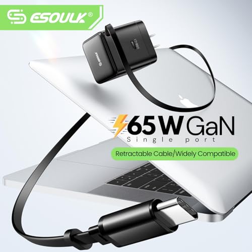 65W GaN Retractable USB-C Charger Wall Charger