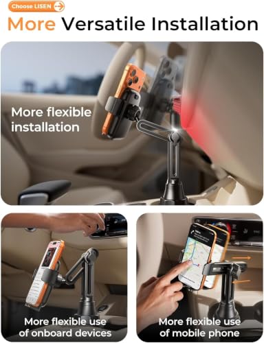 LISEN [Upgraded Version Cup Holder Phone Holder for Car, Universal 360° Adjustable Long Neck Car Phone Mount Golf Cart Truck Jeep, Compatible with iPhone Samsung Google & All 4.0-7.0 '' Phones - color: Black