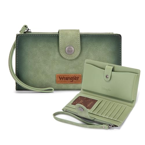 X Wrangler Wallets Women Minimalist Wristlet Wallets, Card Cases & Money Organizers Wallet Bifold with Phone Pocket - color: Green