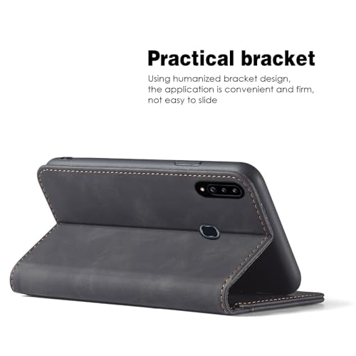 Asuwish Flip Wallet Phone Case for Samsung Galaxy A20s with Tempered Glass Screen Protector Magnetic Closure Folio Cover Credit Card Holder Slot Stand Cell Accessories A 20s Plus A207M Women Black - color: Black