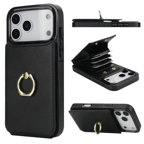Folosu for iPhone 17 Pro Max Case Wallet,Finger Ring Holder Cover Black - color: Black