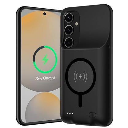 Battery Case for Galaxy S24 FE, Upgraded 12000mAh Battery Pack Rechargeable Charger Case with Wireless Charging Compatible for Galaxy S24 FE (6.7 inch) External Charging Case (Black) - size: Galaxy S24 FE