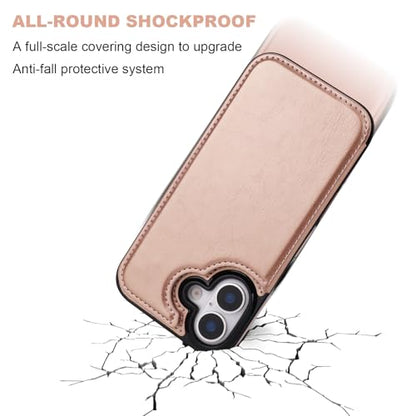 ONETOP for iPhone 17 Wallet Case with Credit Card Holder,Rosegold | Kickstand,ID/Cash Holder,Case Wallet with Card Slots,Double Magnetic Clasp,Durable PU Leather Shockproof Cover for Women Men - color: Rose Gold