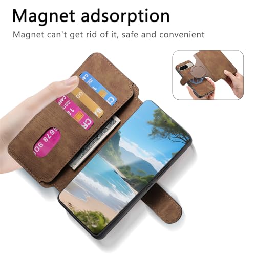 2 in 1 Detachable Wallet Case for Google Pixel 10 Pro XL CMG Brown | PU Leather Magnetic Flip Folio Case with RFID Blocking Card Holder, Credit Card Slots Kickstand, Shockproof Protective Cover - color: Brown, size: Google Pixel 10 Pro XL