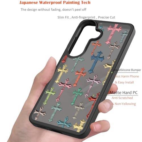 for Samsung Galaxy S26 5G Case: Cute Flowers Floral Design for Girls Women Translucent Matte Slim Soft TPU Bumper Shockproof Silicone Cell Phone Cover (Christian Cross) - color: Christian Cross
