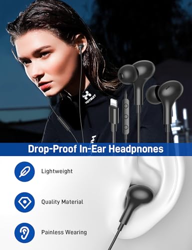 iMangoo for Apple MFi-Certified Soft Headphones for Lightning Wired Earbuds - color: Black