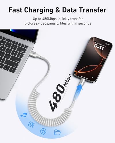 Coiled USB to USB C Cable for Car 3FT/6FT USBC Cables Fast Charging Braided - color: Silver, size: 3FT&6FT, style: USB A to USB C
