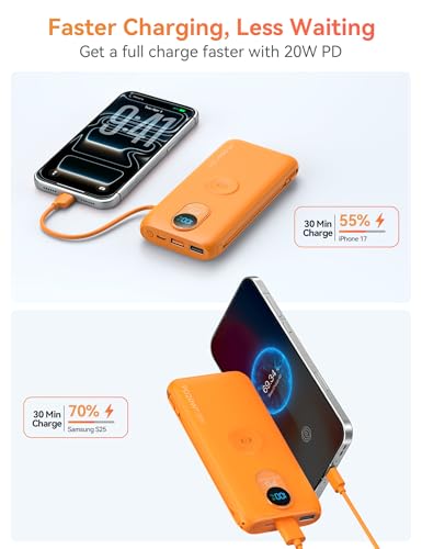 Portable Charger Power Bank 10000mAh PD20W w/Built-in Cables & AC Plug - color: Orange