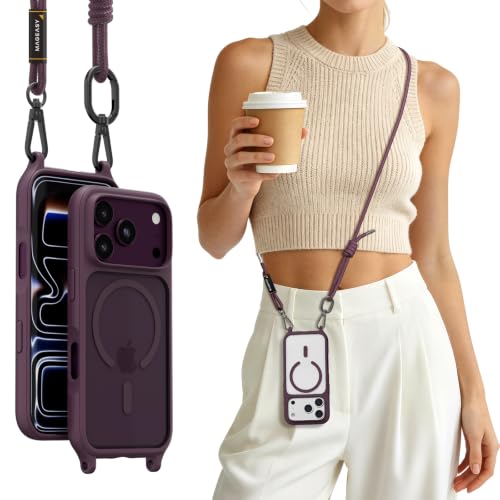 MAGEASY Roam MagSafe Crossbody iPhone Case with Adjustable Strap for iPhone 18 Pro & 17 Pro, Magnetic Case with Detachable Lanyard, 16FT Drop Defense, Camera Control Compatible (Purple) - color: Purple, size: iPhone 17/18 Pro