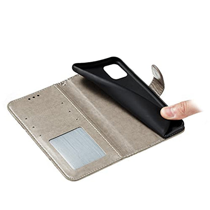 EYZUTAK Case for iPhone 13 Pro, Premium PU Leather Magnetic Flip Wallet Case with Card Holder Cash Slot Lanyard Strap Kickstand Function Embossed Mandala Flower Pattern Shockproof Cover - Gray - color: Gray, size: iPhone 13 Pro