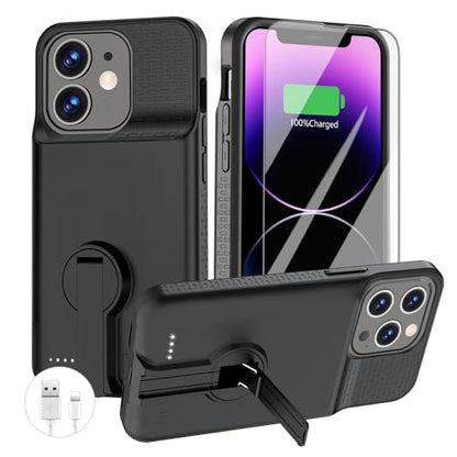 GIN FOXI Battery Case for iPhone 14 Pro Max/14 Plus/13 Pro Max/12 Pro Max, Rechargable Charging Case with Stand 8500mAh Portable Extended Case Cover for 14 Pro Max,14Plus,13/12Pro Max Black - size: for 14px/13px/12px
