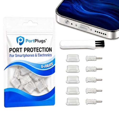 USB C and 3.5mm Dust Plugs 5 Pairs with SIM Tool and Cleaning Brush, Clear - color: Clear, 5 Pairs, size: 5 Pairs