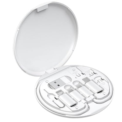 Multi USB Charging Adapter Cable Kit, USB C to iOS Device for Travel, Conversion Set USB A & USB C to Male Micro /USB C/iOS Adapter, Data Transfer, Card Storage, Tray Eject Pin, Phone Holder (White) - color: White