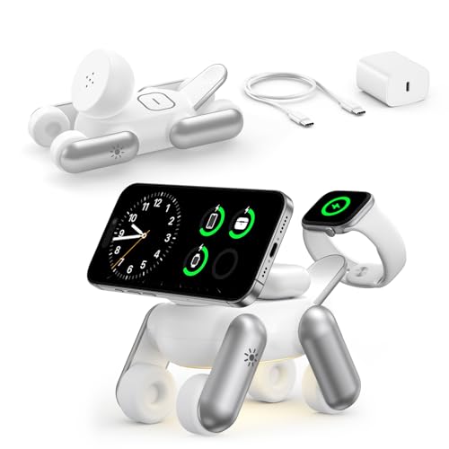 3 in 1 Charging Station for Apple Devices, Magnetic Wireless Fast Charger Stand Compatible with MagSafe for iPhone 17/16/15/14/13/12/Air Series, Apple Watch & Airpods - color: White