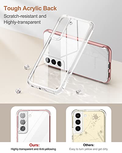 SURITCH for Samsung Galaxy S22+ Plus Clear Case 6.6" (Only), [Built-in Screen Protector] Full Body Protective Hard Shell+Soft TPU Phone Case for Samsung S22 Plus -(Rose Gold Edge) - color: Rose Gold Edge