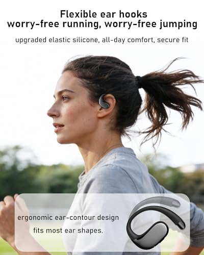 Open Ear Headphones Bluetooth 5.4, 62H Playtime, Air Conduction Wireless Earbuds with Ergonomic Earhooks, ENC Mic,IPX5,Physical Buttons, Comfort-Fit for Running, Cycling, Workouts - color: Black