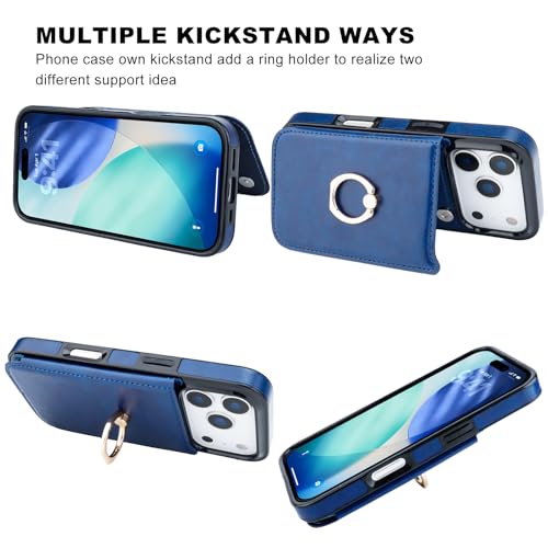 ONETOP for iPhone 18/17 Pro Wallet Case with Credit Card Holder,Blue - color: Blue