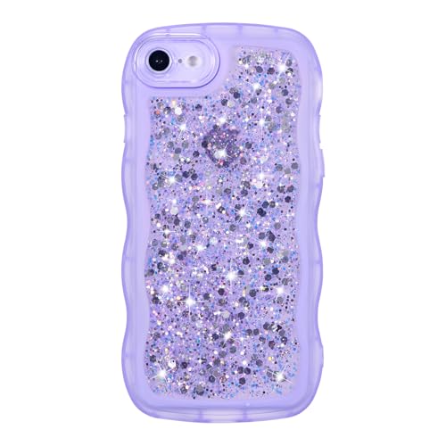 ZTOFERA for iPhone 7/8/SE Case 4.7", Cute Curly Wavy Design with Glitter Sequins,Luxury Aesthetic Bling Sparkly Shockproof Protective Phone Case for iPhone 7/8/SE-Glitter Purple - color: Glitter Purple, size: for iPhone 7/8/SE 4.7"