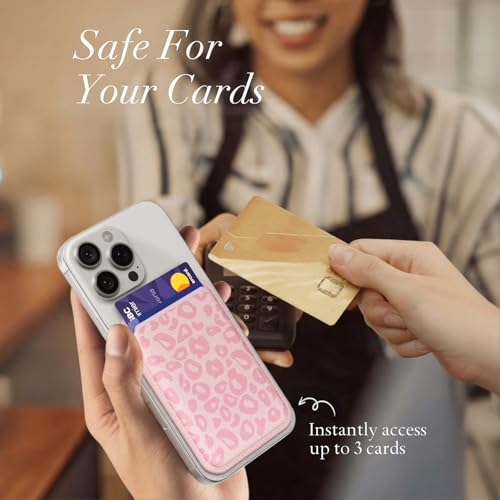 Svanove Leopard Magnetic Phone Wallet Compatible with Magsafe Wallet for Women, Cheetah Print ID Credit Card Holder Wallets for iPhone 17/16/15/14/13/12 Series, Cute Slim Leather Wallets, Pink - color: Pink