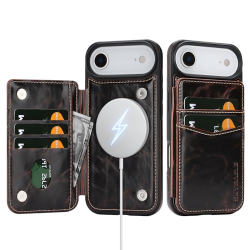 SkyEagle Compatible with MagSafe iPhone 17 Air Case Wallet,Coffee | Magnetic Clasp,RFID Blocking,PU Leather,Flip Folio Shockproof Phone Cover,with Credit Card Slots & Kickstand for Men & Women - color: Coffee, size: iPhone 17 Air - 6.5"