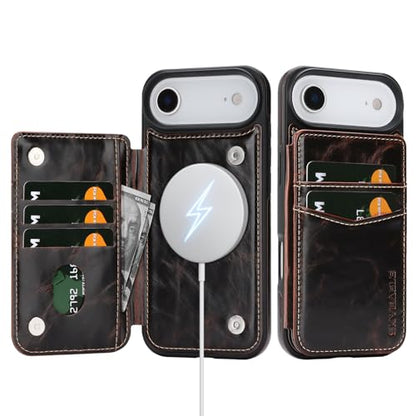 SkyEagle Compatible with MagSafe iPhone 17 Air Case Wallet,Coffee | Magnetic Clasp,RFID Blocking,PU Leather,Flip Folio Shockproof Phone Cover,with Credit Card Slots & Kickstand for Men & Women - color: Coffee, size: iPhone 17 Air - 6.5"