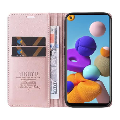 Compatible with Samsung Galaxy A21S Wallet Case PU Leather Flip Folio Case with Card Holder Magnetic Closure Shockproof Protective Phone Cover Rose Gold - color: Rose Gold, size: Samsung A21S