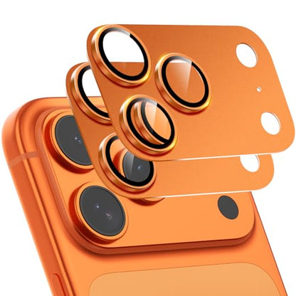 2-Pack for iPhone 17 Pro Camera Lens Protector - [Not Easy to Break] [Strong Adsorption] [Case-Friendly] Metal Aluminum Alloy Tempered Glass Rear Camera Screen Protector - Titanium Orange - size: 17 Pro Orange