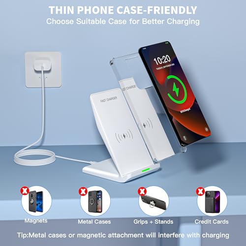 Wireless Charging Phone Stand,15W Wireless Charger Station with 20W Adapter - color: White