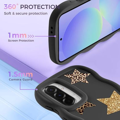 for Galaxy A36 Phone Case, Wavy Soft TPU, Black-Leopard Star | Wavy Frame Design, Soft Slim TPU, Full Camera Lens Protection, Shockproof Phone Cover - color: Black-Leopard Star, size: Samsung A36