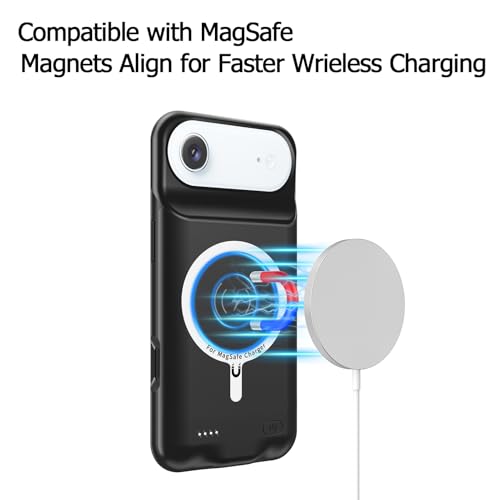 Battery Case for iPhone Air, Upgraded 12000mAh Pack Rechargeable Charger Case with Wireless Charging Compatible for iPhone Air (6.5 inch) External Battery Charging Cover (Black) - size: iPhone Air-Black