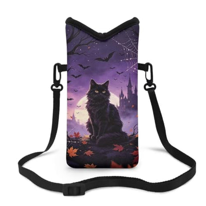 Women Cross Body Phone Purse Neoprene Mobile Phone Bag with Adjustable Strap Lightweight Mini Smartphone Purse Travel Essentials for Phone, Keys, Black Cat Maple Leaf Bat Print Violet - color: Black Cat Maple Leaf Bat Print Violet