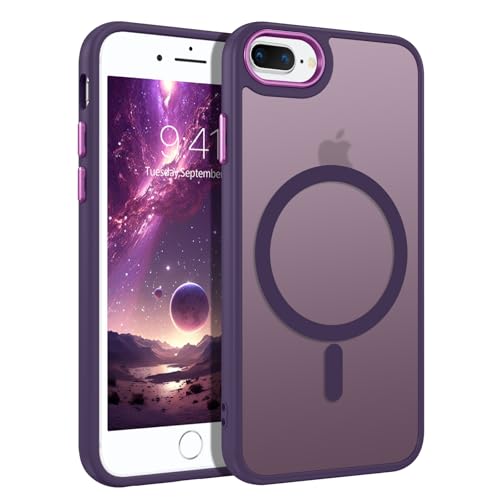 DUEDUE for iPhone 8 Plus Case, iPhone 7 Plus Case Magnetic[Compatible with Magsafe], Translucent Matte Back Protective Cover Anti-Scratch Shockproof Phone Cases for iPhone 8 Plus/7 Plus, Deep Purple - color: Deep Purple