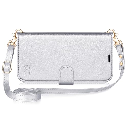 OCASE for iPhone 16 Wallet Case, PU Leather Crossbody Phone Case with Removable Shoulder Strap, Kickstand, RFID Blocking Card Slots, Flip Folio Phone Cover 6.1 Inch 2024, Silvery - color: Silvery, size: iPhone 16