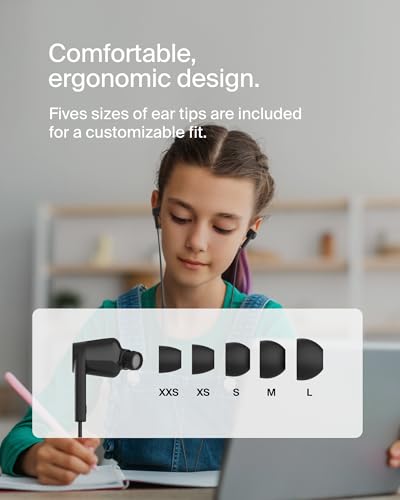 Belkin USB-C Wired Earbuds, Adjustable Volume Limiter, IPX5 - color: Black, size: One Size, style: USB-C + Volume Control