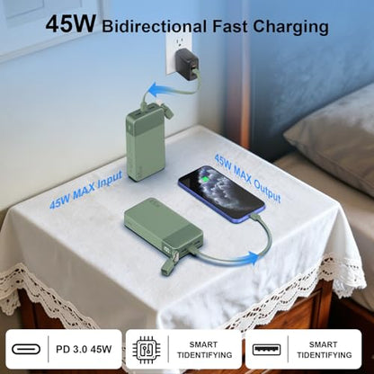 NOBIS Portable Charger 20000mAh 45W Power Bank w/Detachable Cable - color: Green